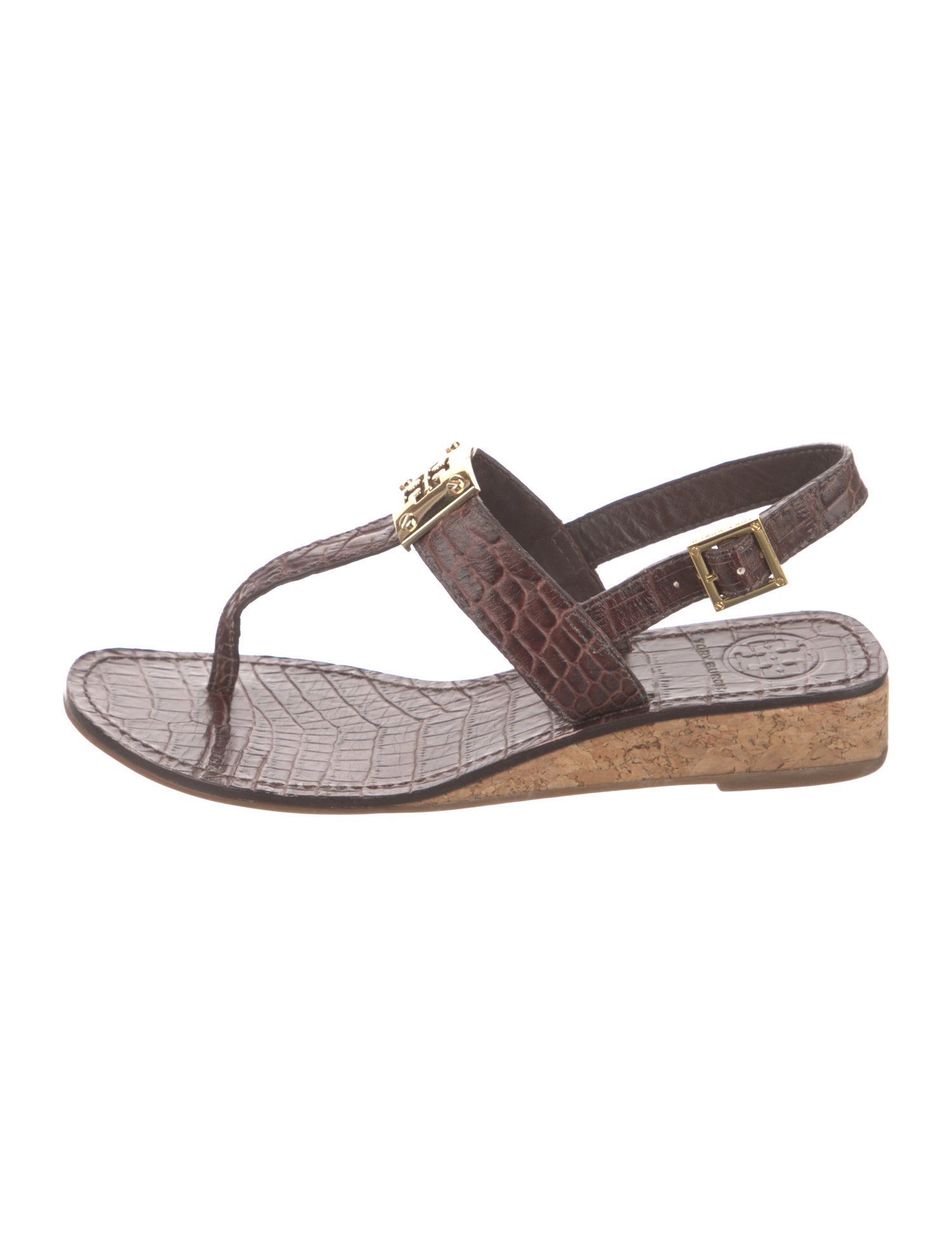 Tory Burch Embossed Leather Animal Print T-Strap Sandals