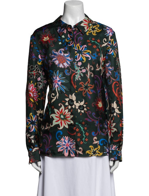 Tory Burch Silk Floral Print Button-Up Top