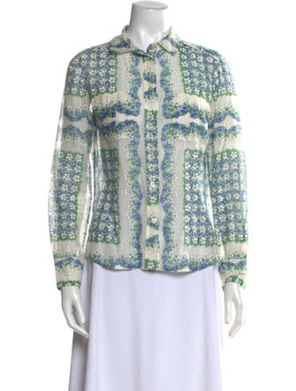 Tory Burch Printed Long Sleeve Button-Up Top