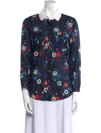 Tory Burch Floral Print Three-Quarter Sleeve Button-Up Top