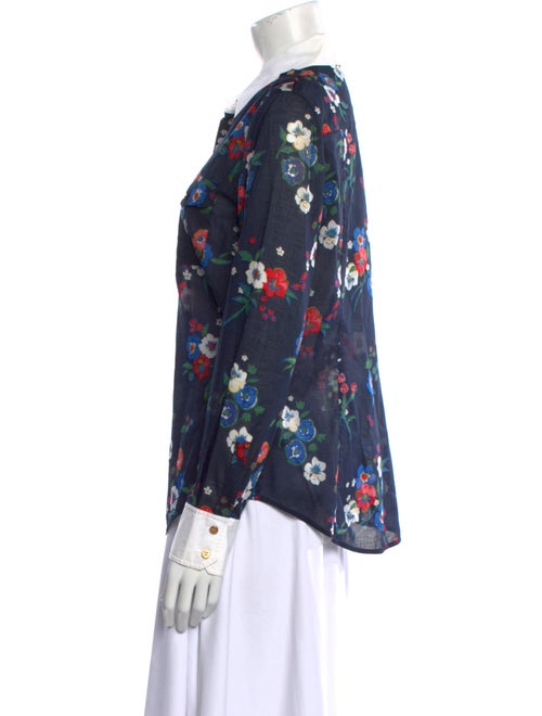 Tory Burch Floral Print Three-Quarter Sleeve Button-Up Top