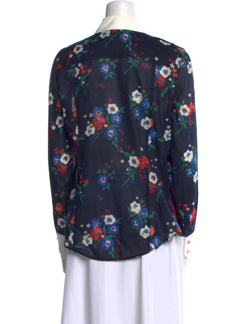 Tory Burch Floral Print Three-Quarter Sleeve Button-Up Top