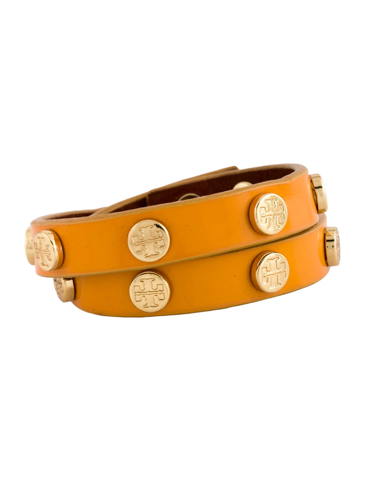 Tory Burch Leather Logo Studded Double Wrap Bracelet