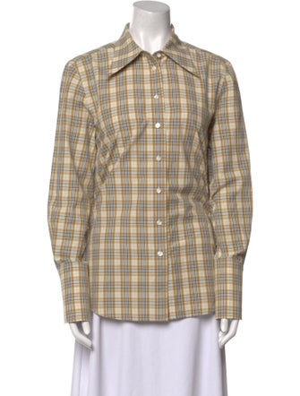 Tory Burch Plaid Print Long Sleeve Button-Up Top