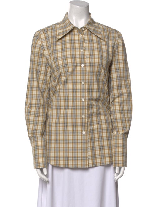 Tory Burch Plaid Print Long Sleeve Button-Up Top