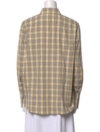 Tory Burch Plaid Print Long Sleeve Button-Up Top