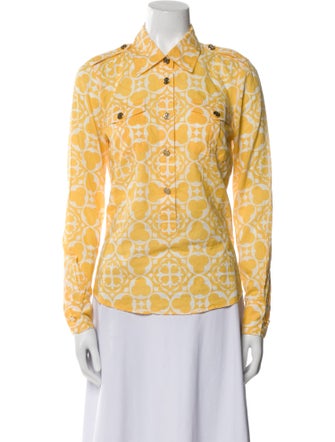 Tory Burch Printed Long Sleeve Button-Up Top