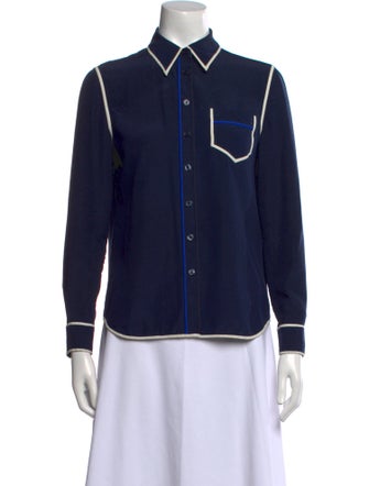 Tory Burch Silk Long Sleeve Button-Up Top