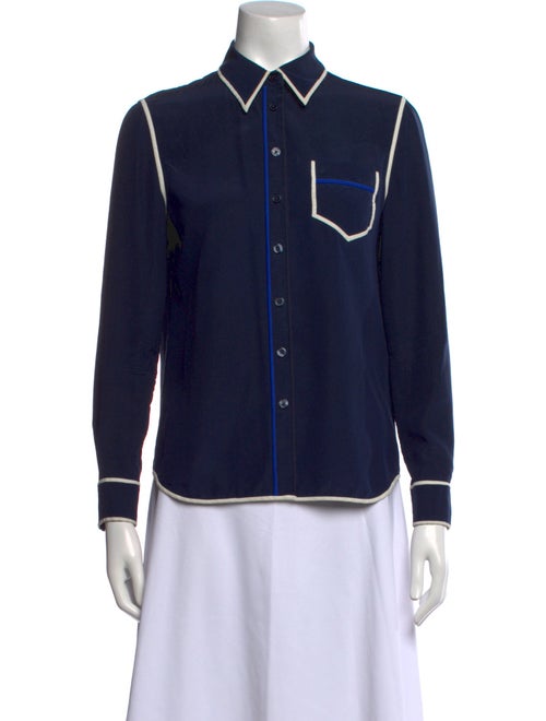 Tory Burch Silk Long Sleeve Button-Up Top