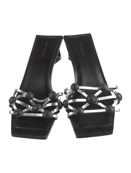 Tory Burch Leather Crystal Embellishments Slides