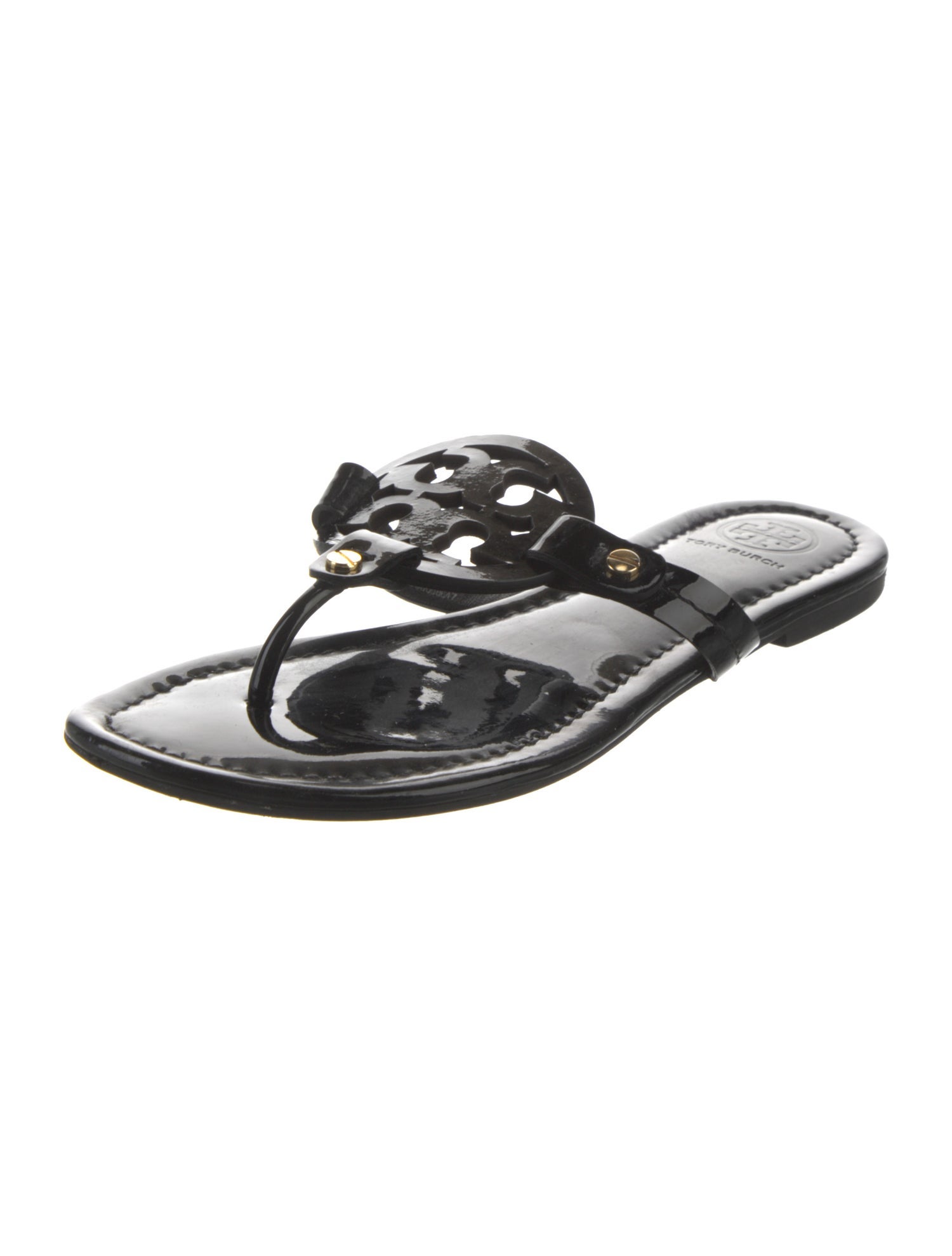Tory Burch Patent Leather Printed Flip Flops