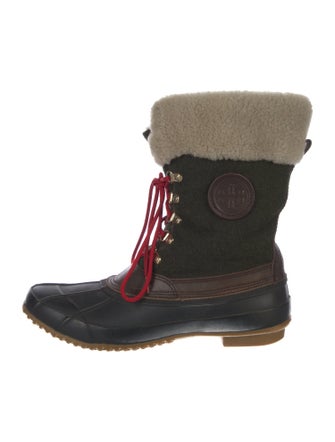 Tory Burch Wool Fur Trim Lace-Up Boots