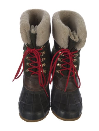 Tory Burch Wool Fur Trim Lace-Up Boots