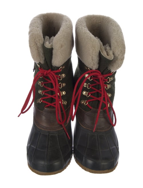 Tory Burch Wool Fur Trim Lace-Up Boots