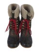 Tory Burch Wool Fur Trim Lace-Up Boots