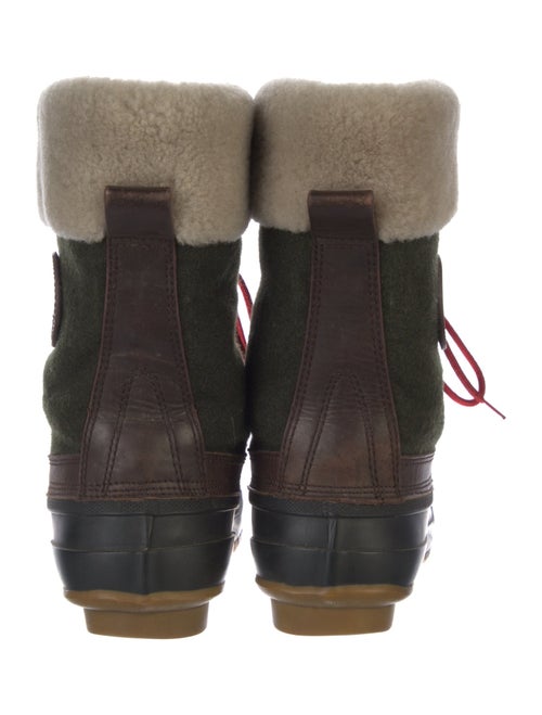 Tory Burch Wool Fur Trim Lace-Up Boots