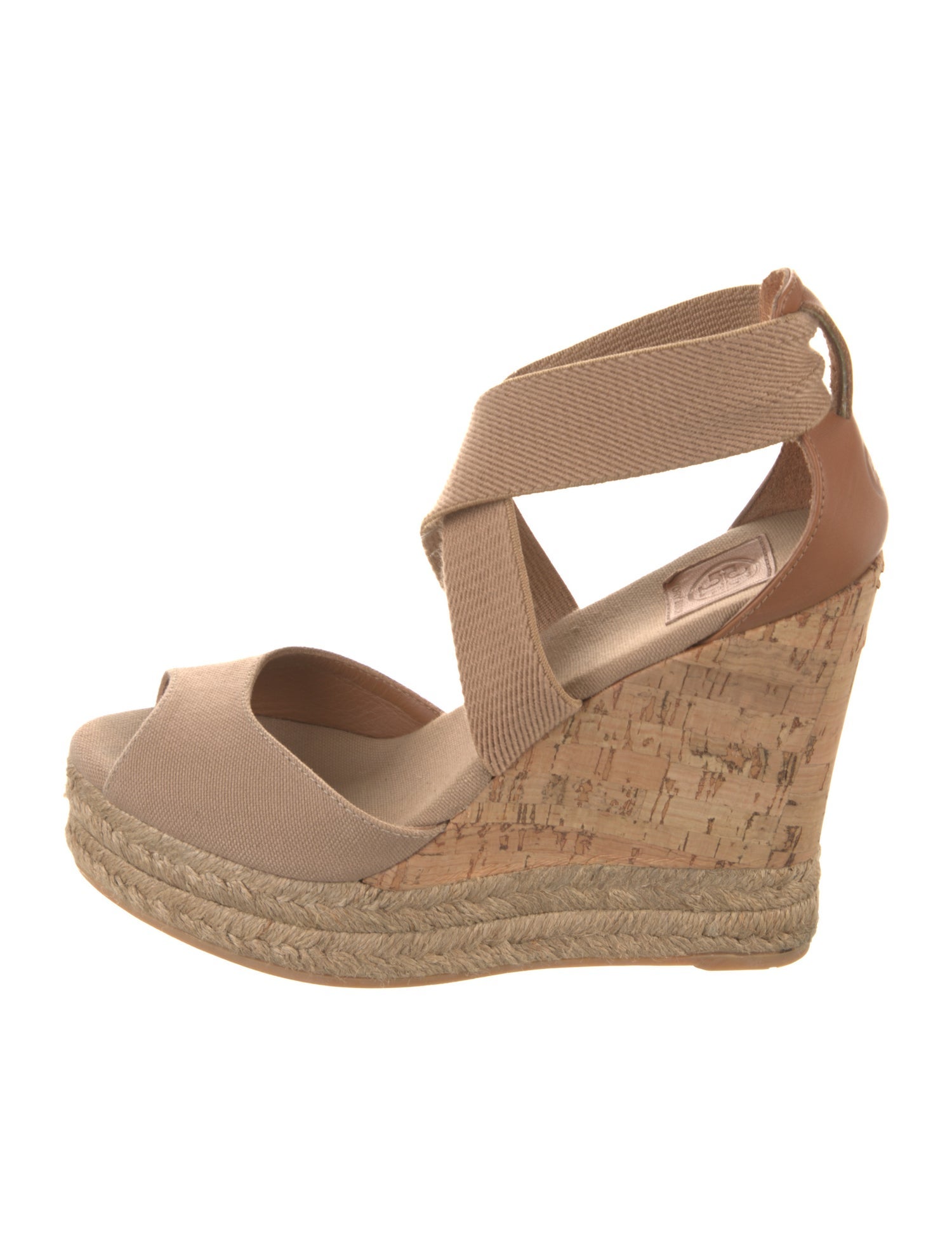 Tory Burch Canvas Leather Trim Embellishment Espadrilles