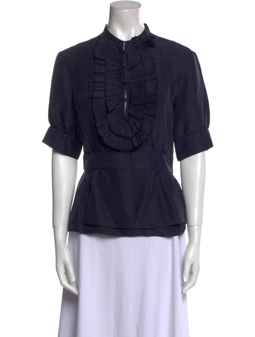 Tory Burch Silk Mock Neck Button-Up Top