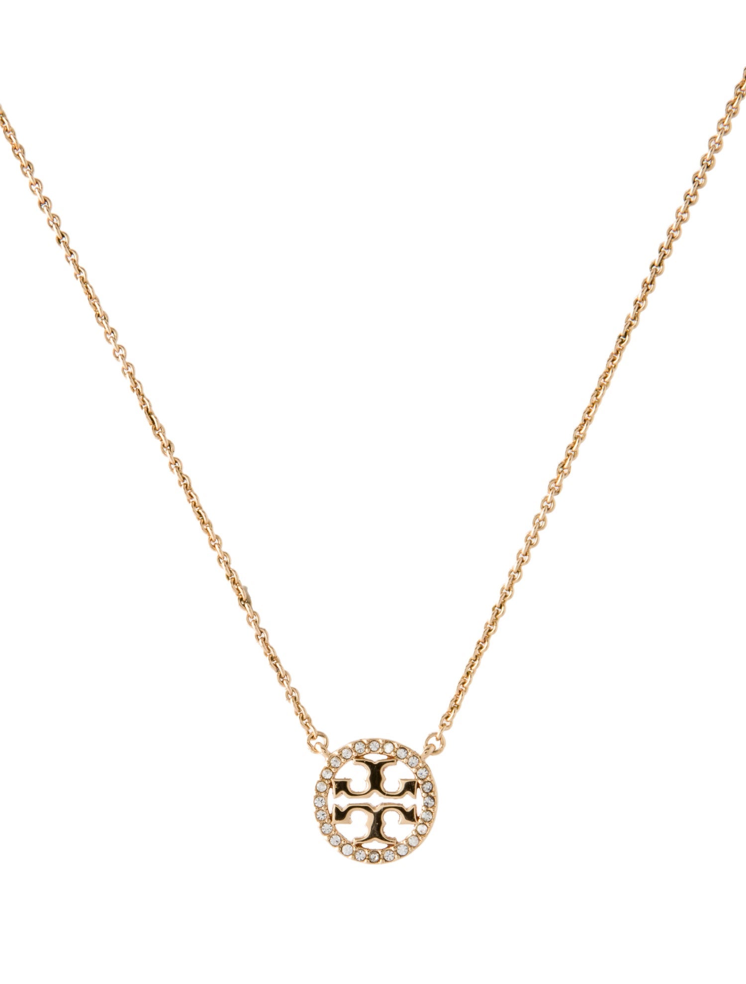 Tory Burch Crystal Miller Logo Pendant Necklace