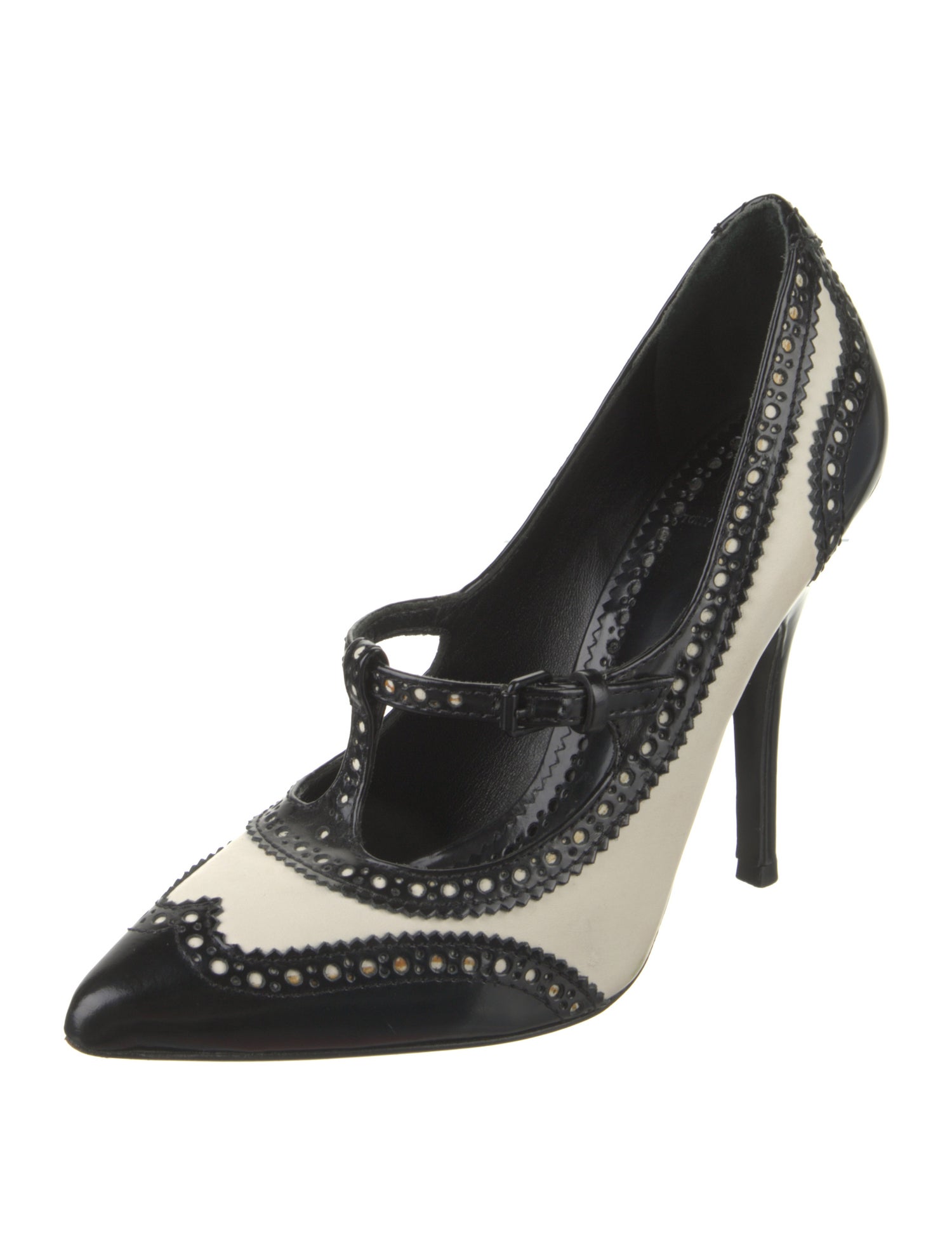 Tory Burch Leather Colorblock Pattern T-Strap Pumps