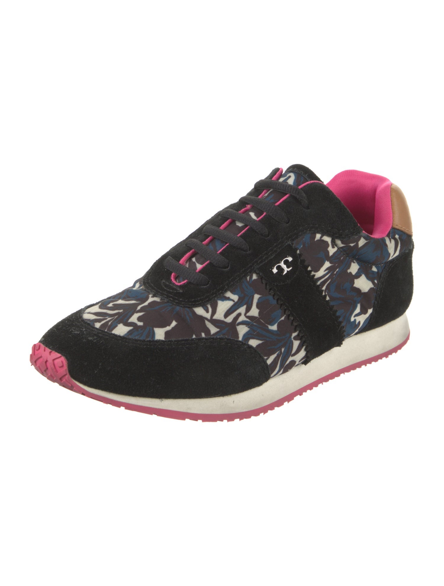 Tory Burch Suede Floral Print Sneakers