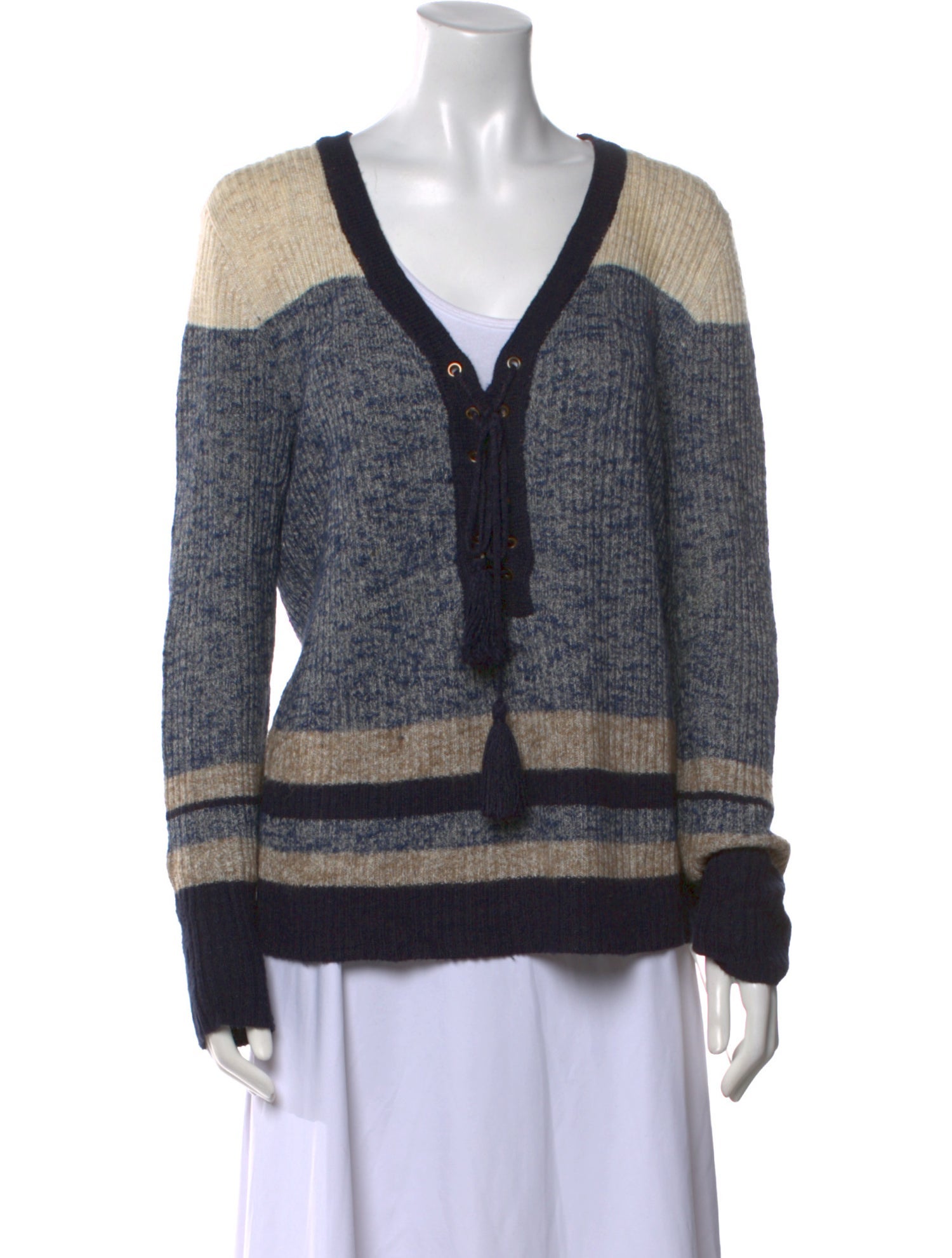 Tory Burch Striped V-Neck Sweater