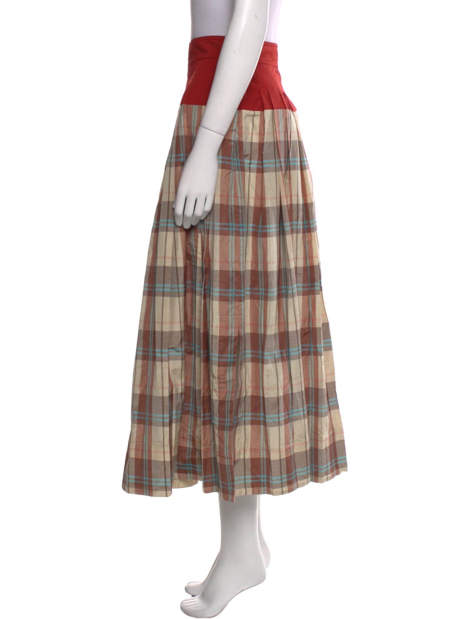 Tory Burch Plaid Print Midi Length Skirt