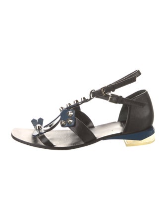 Tory Burch Leather Studded Accents T-Strap Sandals