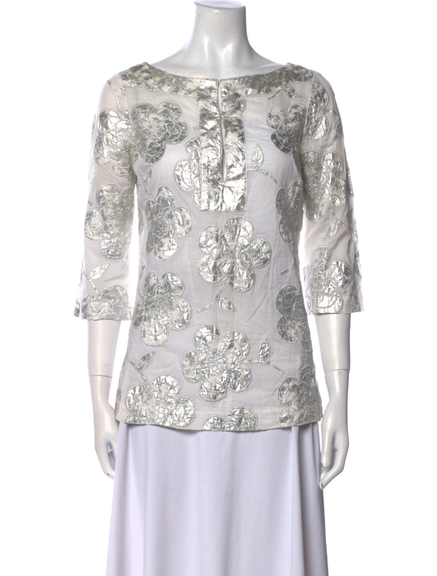 Tory Burch Floral Print Bateau Neckline Blouse
