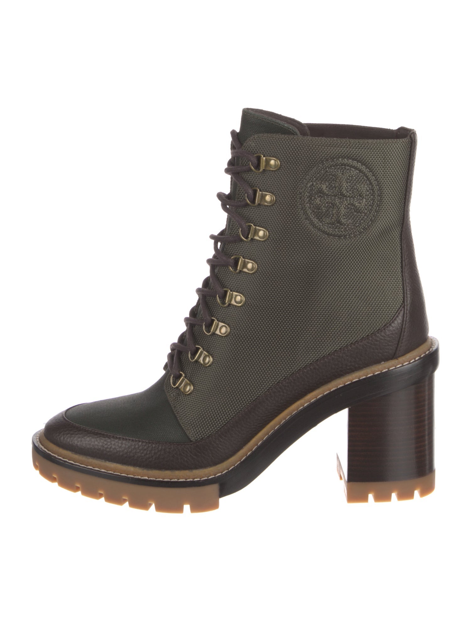 Tory Burch Canvas Leather Trim Embellishment Lace-Up Boots w/ Tags
