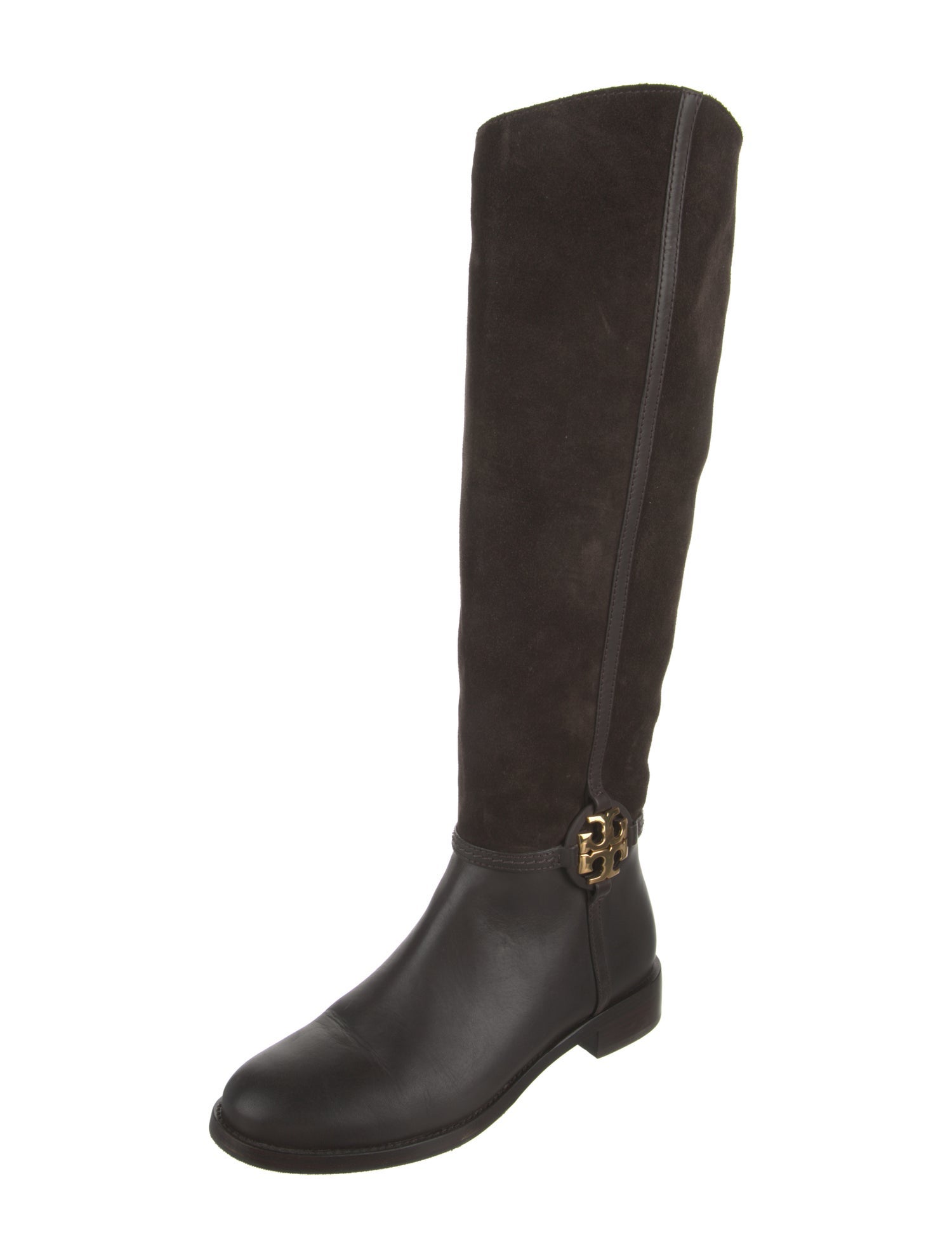 Tory Burch Suede Leather Trim Embellishment Riding Boots