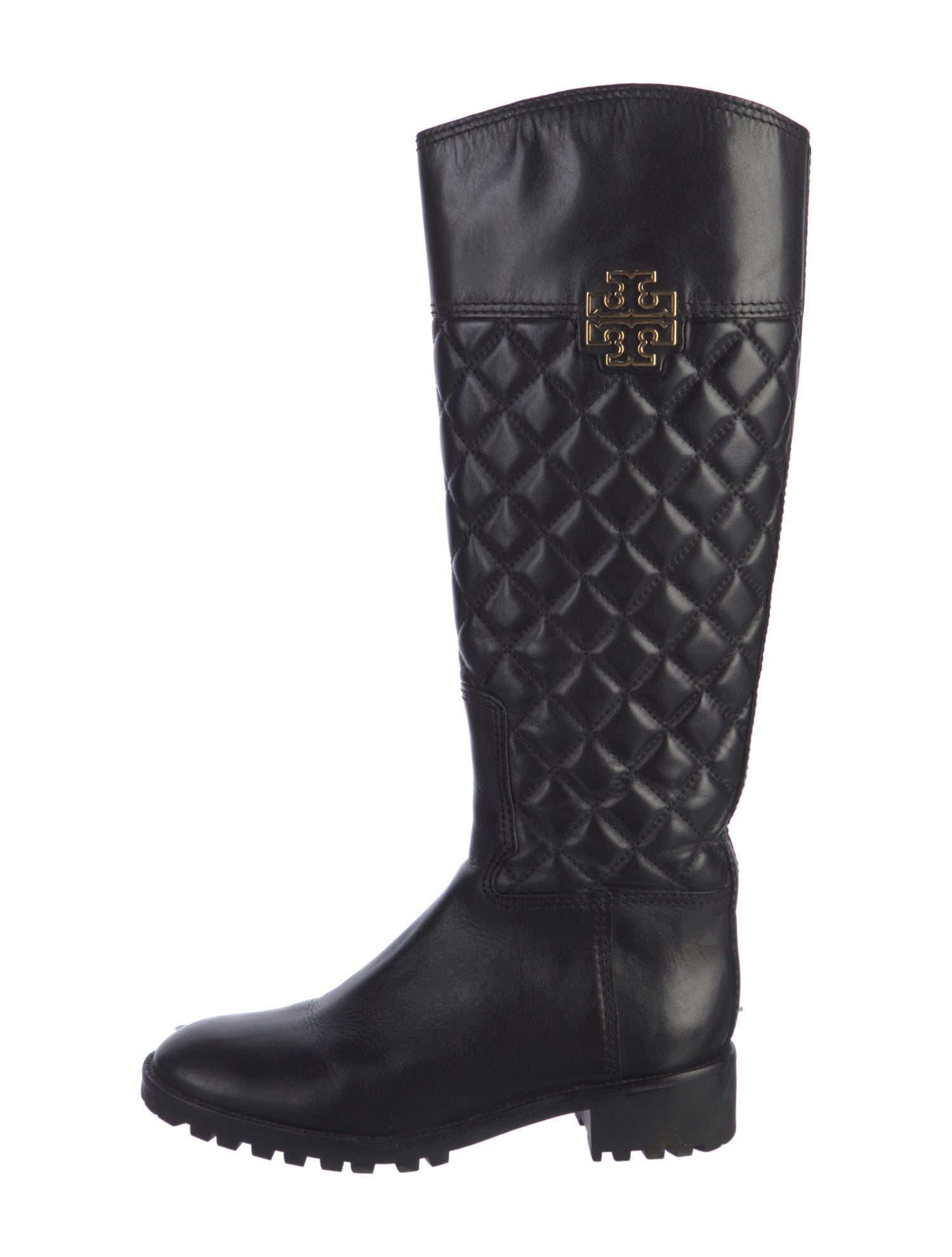 Tory Burch Quilted Pattern Leather Riding Boots