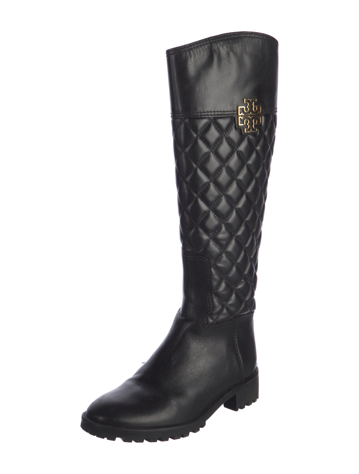 Tory Burch Quilted Pattern Leather Riding Boots