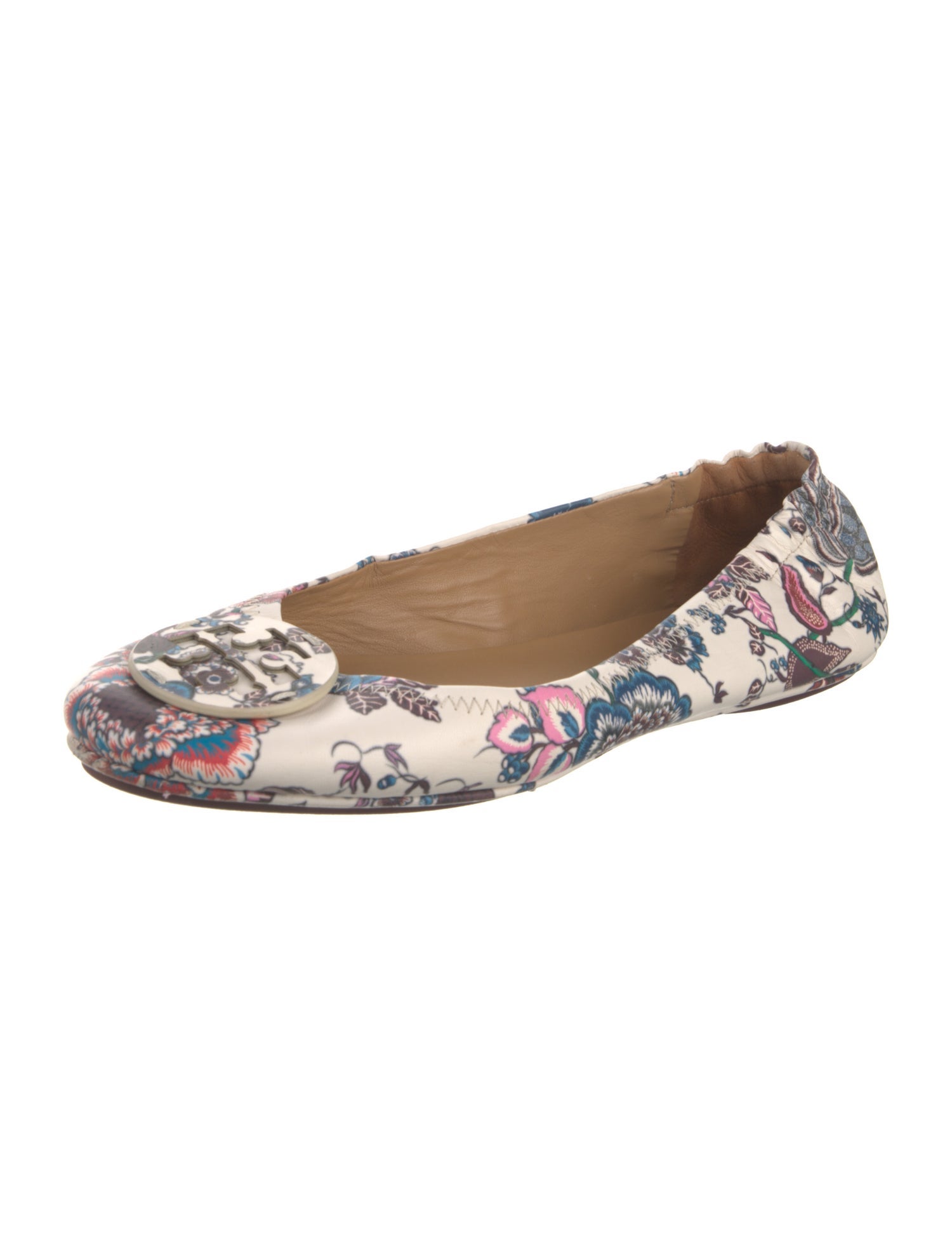 Tory Burch Leather Floral Print Ballet Flats