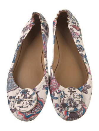 Tory Burch Leather Floral Print Ballet Flats