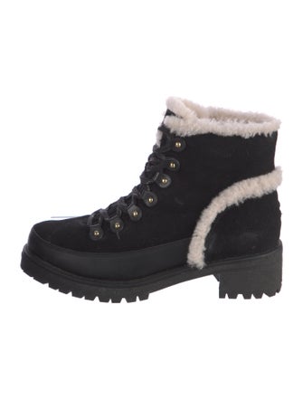 Tory Burch Suede Fur Trim Combat Boots