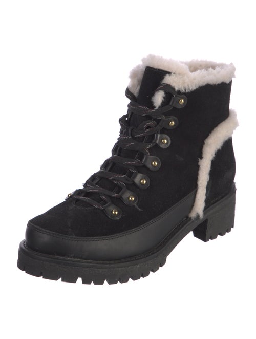 Tory Burch Suede Fur Trim Combat Boots