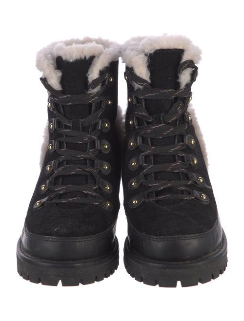 Tory Burch Suede Fur Trim Combat Boots