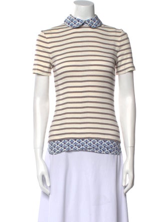 Tory Burch Striped Mock Neck Polo