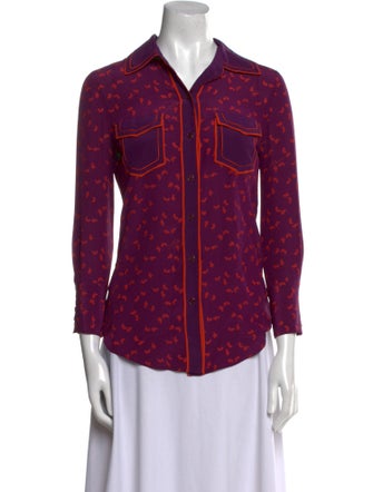 Tory Burch Printed Three-Quarter Sleeve Button-Up Top