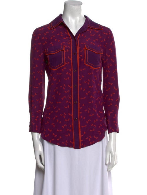 Tory Burch Printed Three-Quarter Sleeve Button-Up Top