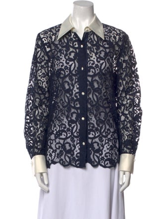 Tory Burch Lace Pattern Long Sleeve Button-Up Top