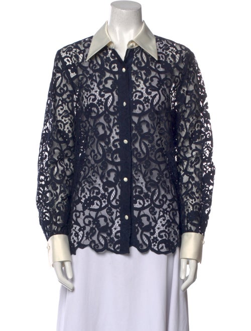 Tory Burch Lace Pattern Long Sleeve Button-Up Top