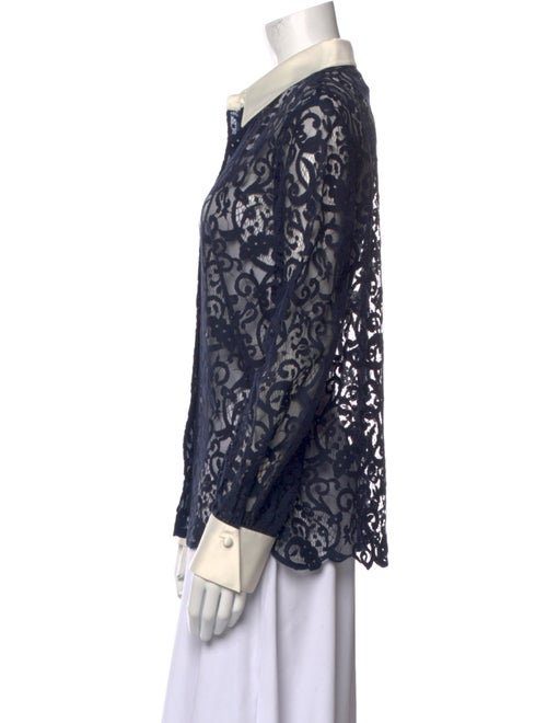Tory Burch Lace Pattern Long Sleeve Button-Up Top