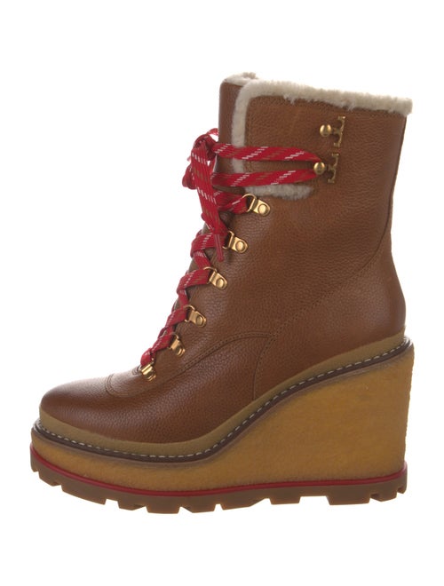 Tory Burch Leather Fur Trim Combat Boots