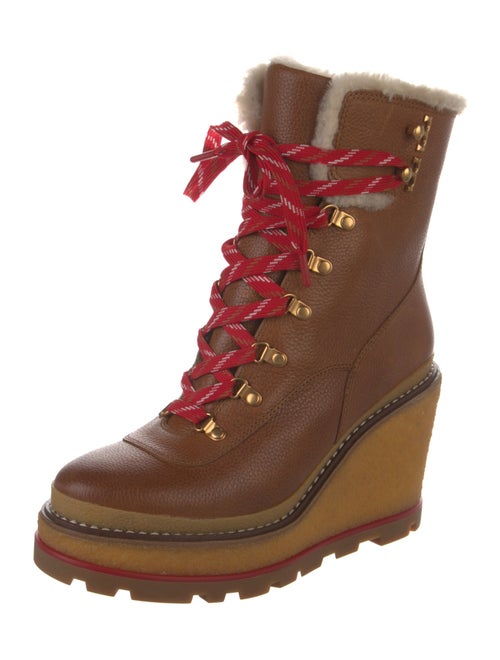 Tory Burch Leather Fur Trim Combat Boots