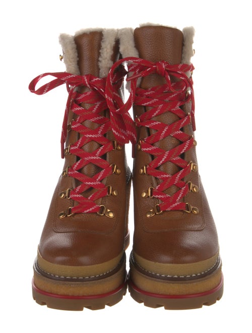 Tory Burch Leather Fur Trim Combat Boots