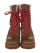 Tory Burch Leather Fur Trim Combat Boots