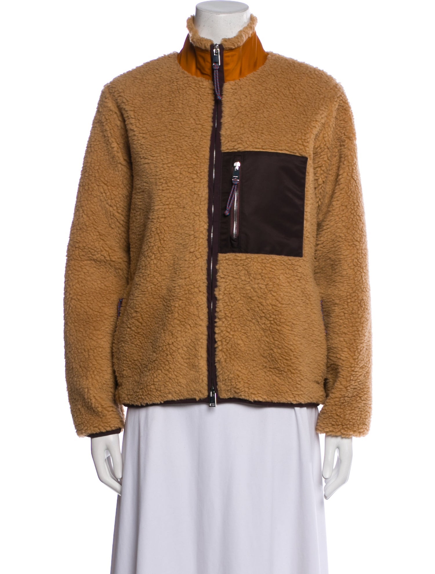 Tory Burch Colorblock Pattern Faux Fur Jacket