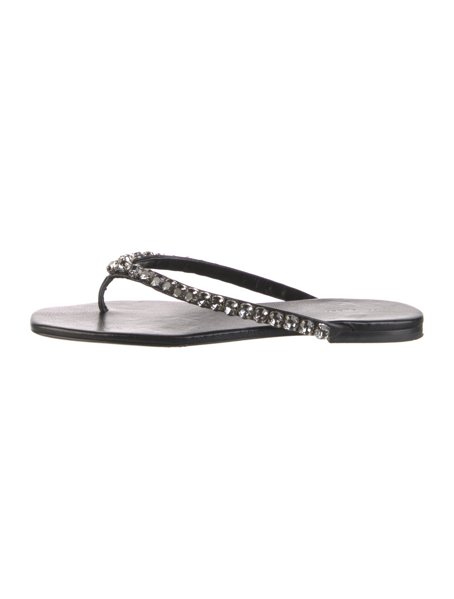 Tory Burch Leather Crystal Embellishments Slides